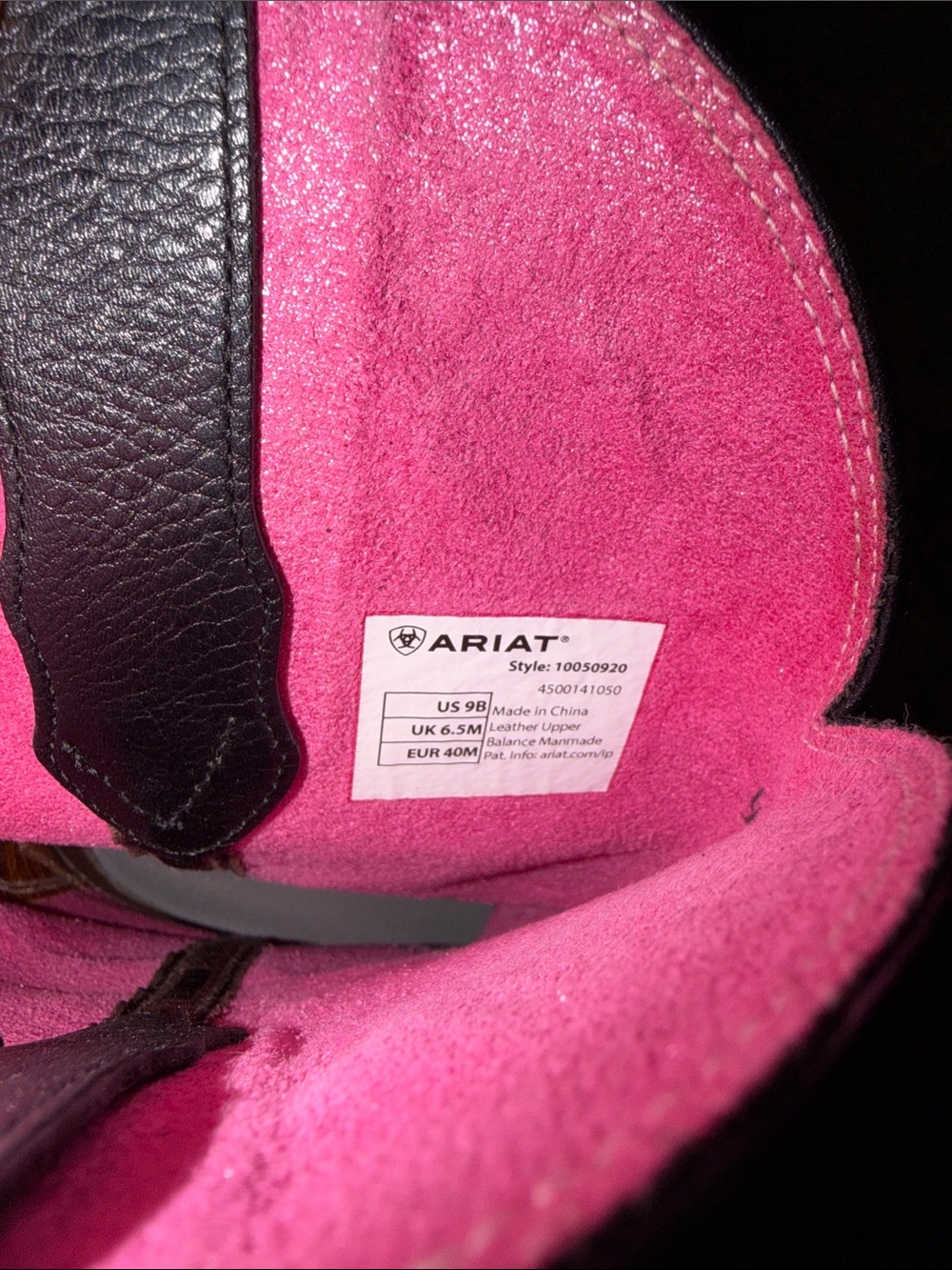 Ariat Black Leather Western Boots with Pink Embroidery - Picture 4 of 5